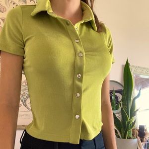 Green Button Up Collared Top